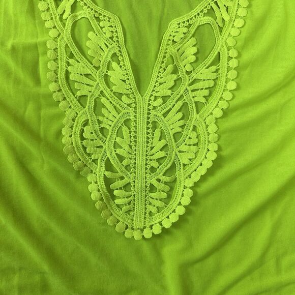 Folunsi Neon Green Cover Up/ Tunic Top Plus Size 4X -5X Embroidered‎ V Neck NWT - Picture 3 of 7
